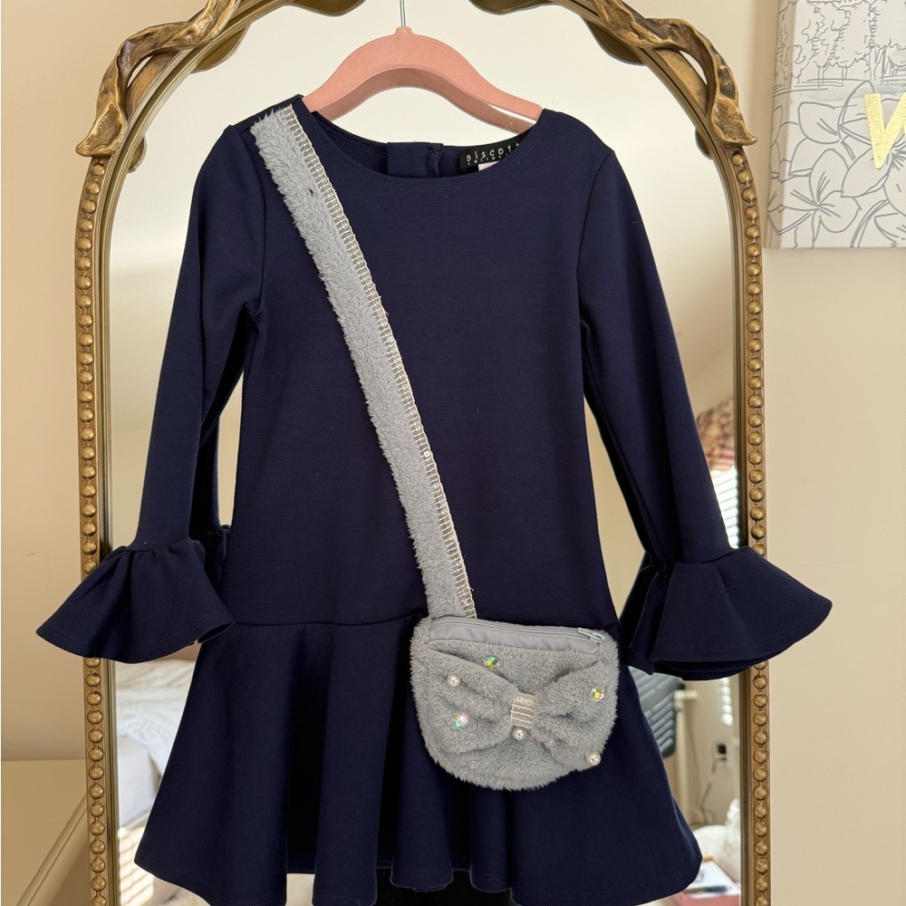 Biscotti Navy Blue Dress with Gray Purse